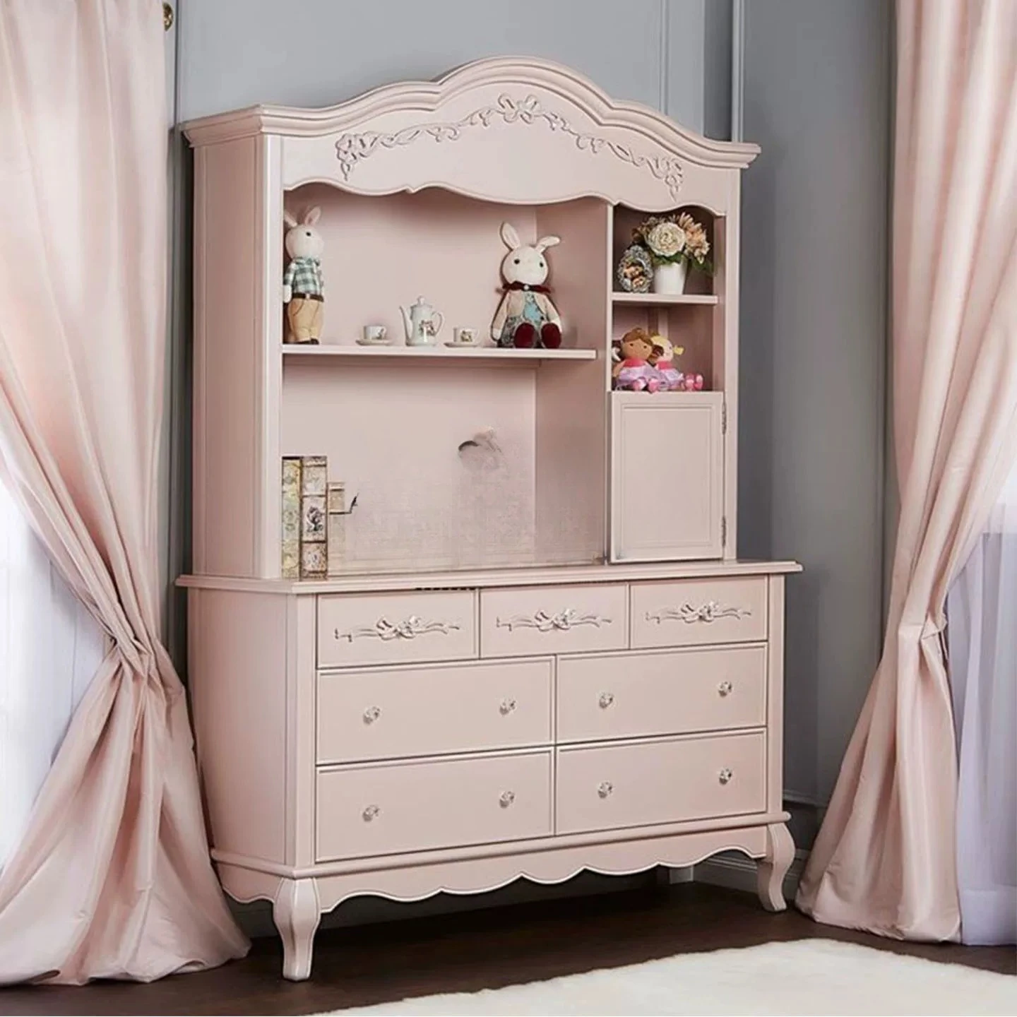 Bookcase solid wood carving flower storage cabinet against the wall floor storage display cabinet dining side cabinet