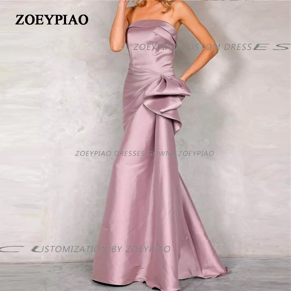 

Elegant Dusty Pink Satin Sleeveless Evening Dresses Mermaid Strapless Formal Occasion Prom Party Gowns فساتين مناسبة رسمية