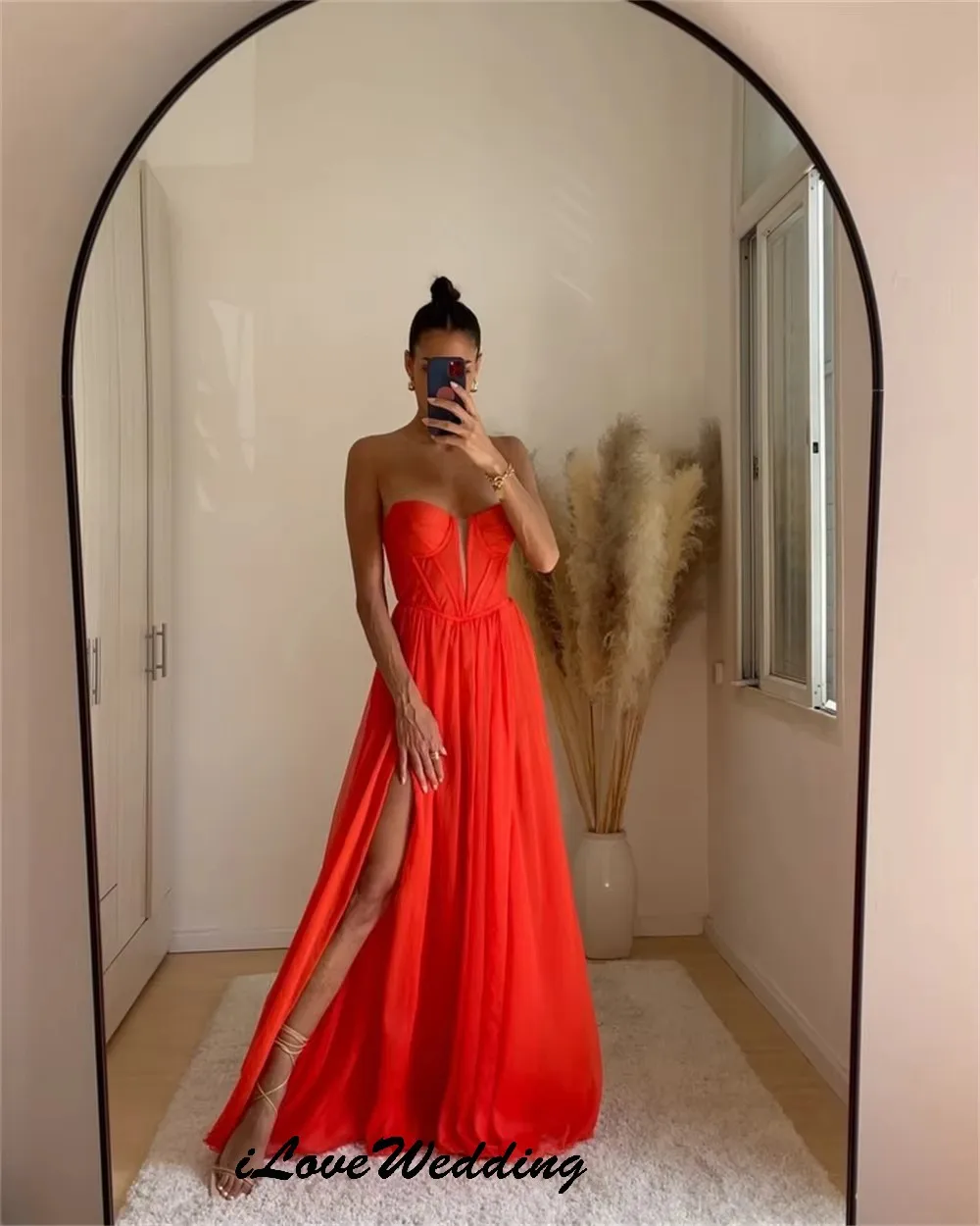 

Red Strapless Chiffon A-Line Prom Dresses 2025 Wedding Party Dress For Woman Ruched Elegant Evening Dresses Customized