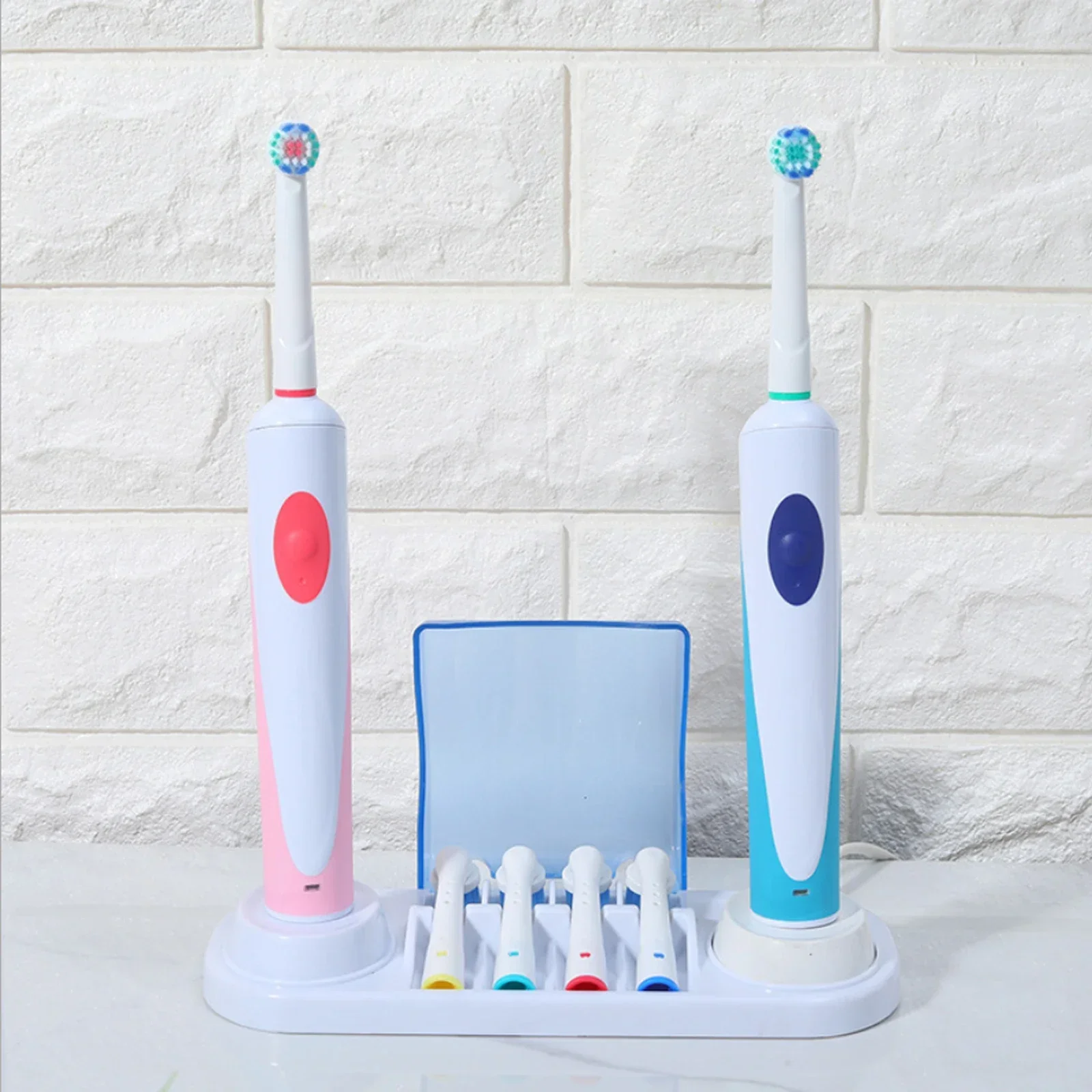 Electric Toothbrush Holder Charging Station with with 4 Brush Head Organizer Box Toothbrush Stand Mount for Oral B