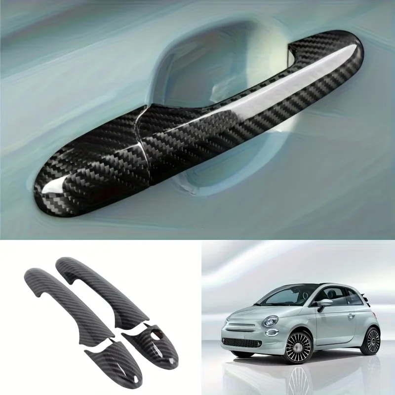 Fit for Fiat 500 595 Abarth Car Exterior Door Handle Carbon Fiber Decorative Sticker Protective Cover Car Modification Additions