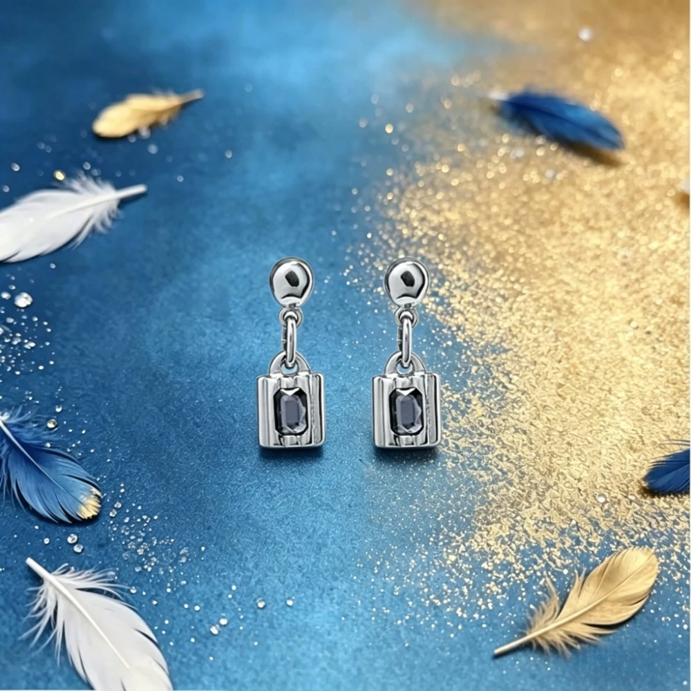 

2026 New Spain S925 Silver Fashion Small Lock Crystal Earrings European and American Style Boutique Jewelry