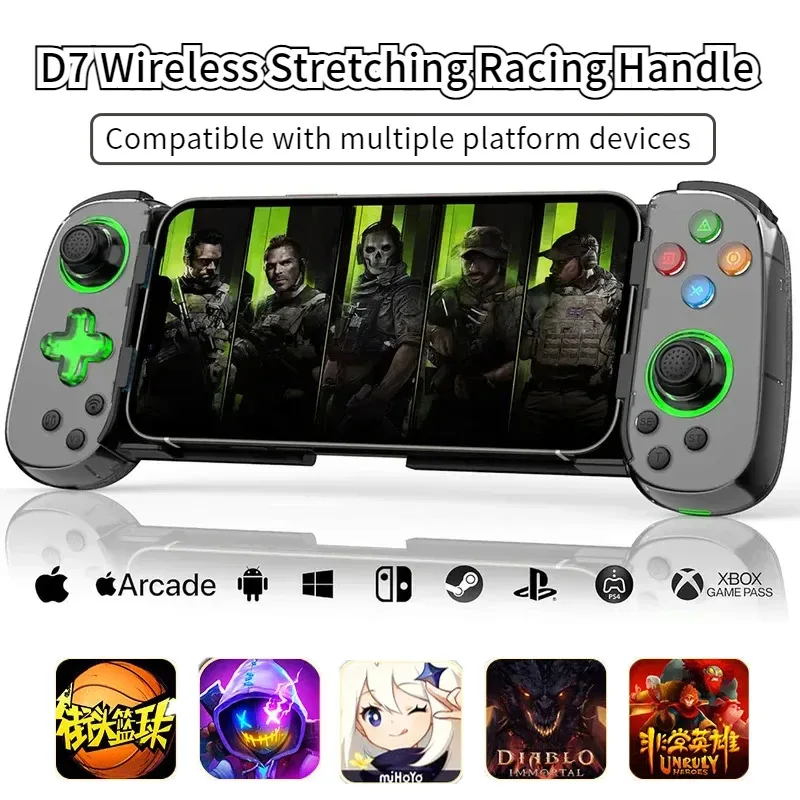 Game Controller Gamepad D7 Stretchable Joystick Supports Six Axis Android Phones Bluetooth Wireless Gaming For Switch/Ps4/Pc/Ios