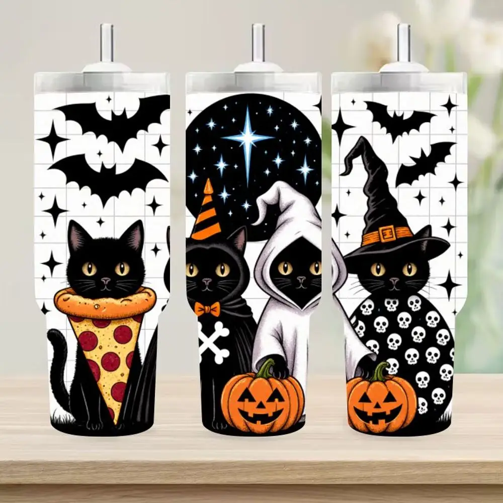 

1PC 40oz Halloween Black Cats Car Mug, Insulated Travel Mug, Black Cats & Jack-o'-Lanterns Gift for Men & Women, Spooky Hallowee