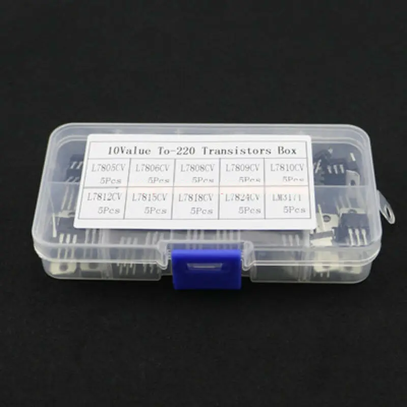 Components Accessories Replacement 50pcs Kit Voltage Regulator Transistor Transparent Box Assortment Electronic 10 values