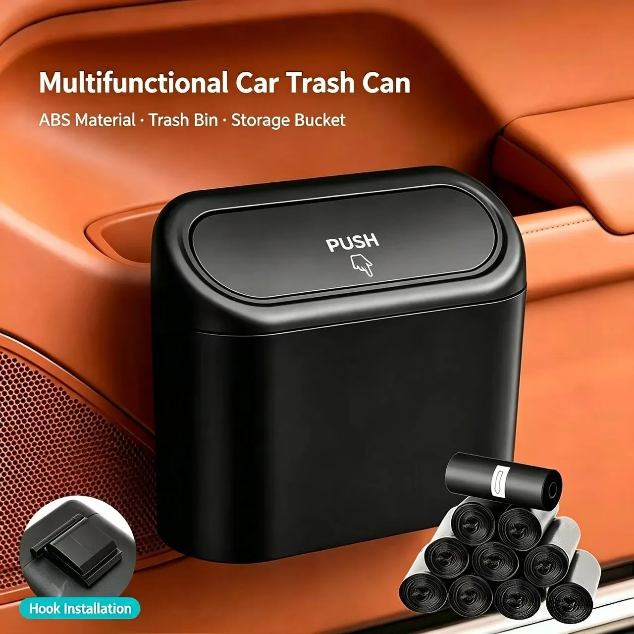 Car Trash Can (with Lid) Contains 60 (300) Garbage Bags, Small Car Trash Can, Leak-proof Mini Car Accessories