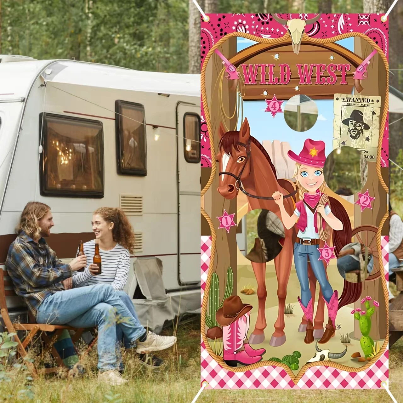 Cowgirl Toss Game, Western Cowgirl Cowboy Game Backdrop Pink, Wild West Last Rodeo Cowgirl Birthday Bachelorette Party