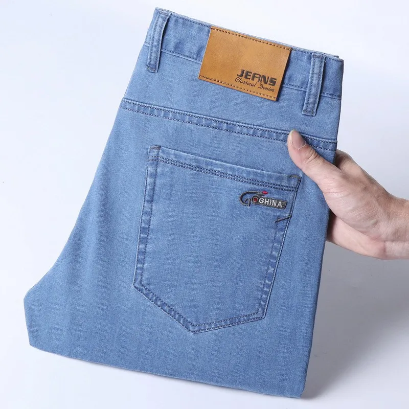 2024 Spring/Summer Thin denim men's stretch straight leg business mid waist oversized loose pants wholesale