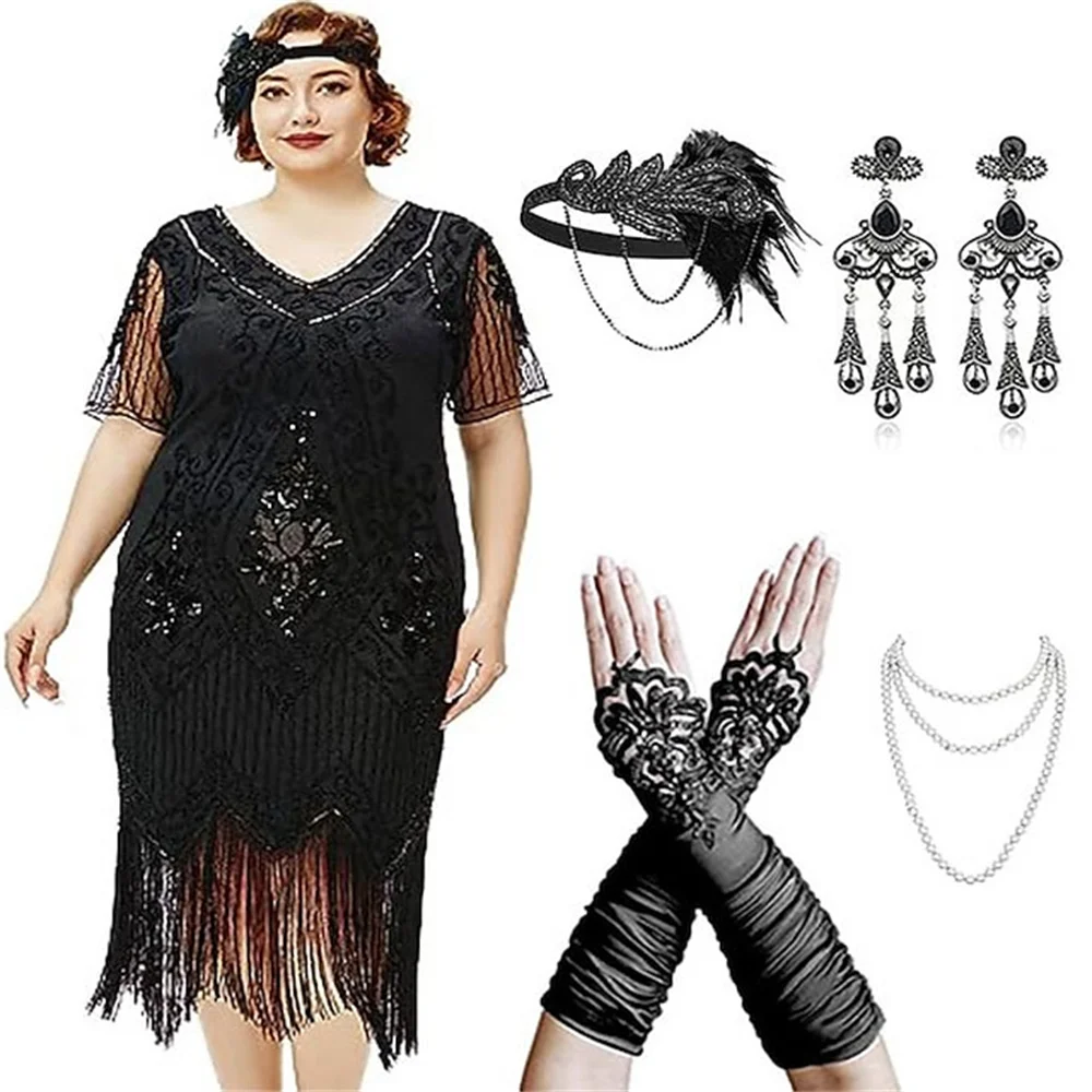 Retro 20s 1920s Flapper Dress Outfits Flapper Headband Shawls The Great Gatsby Women's Sequins Tassel Fringe