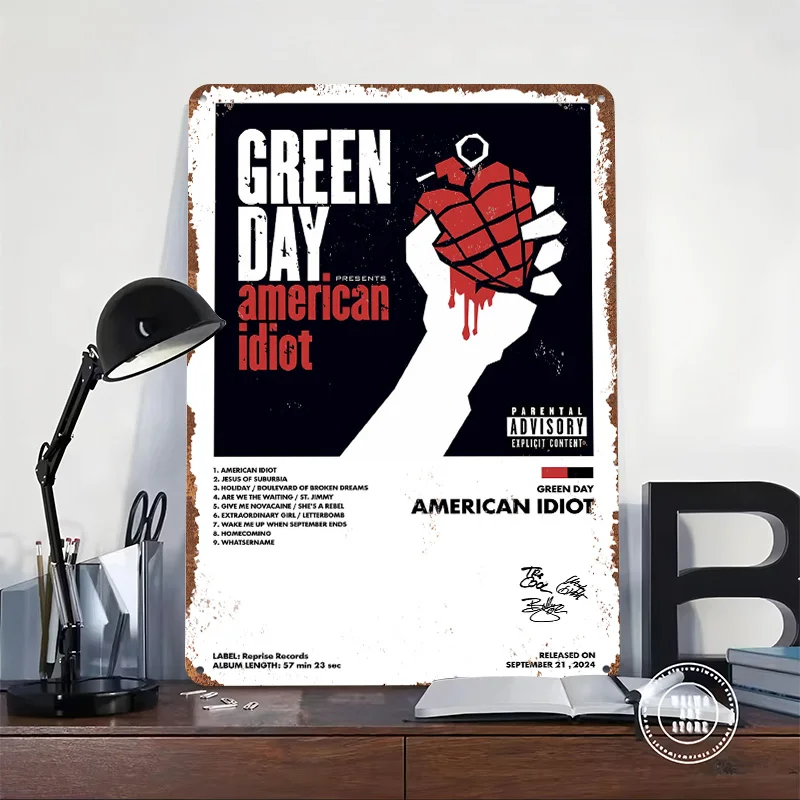 Green Day American Idiot Printed Poster Customized Wall Art Retro Vintage Metal Tin Signs for Home Wand Deko Garage Decoration