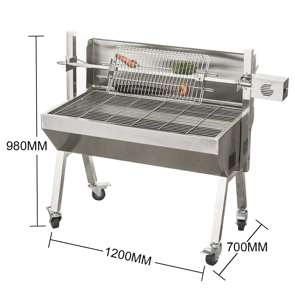 Portable Commercial Stainless Steel Charcoal BBQ Grill Machine Pig Lamb Folding Design Gas Garden Cooking Garden Rotisserie