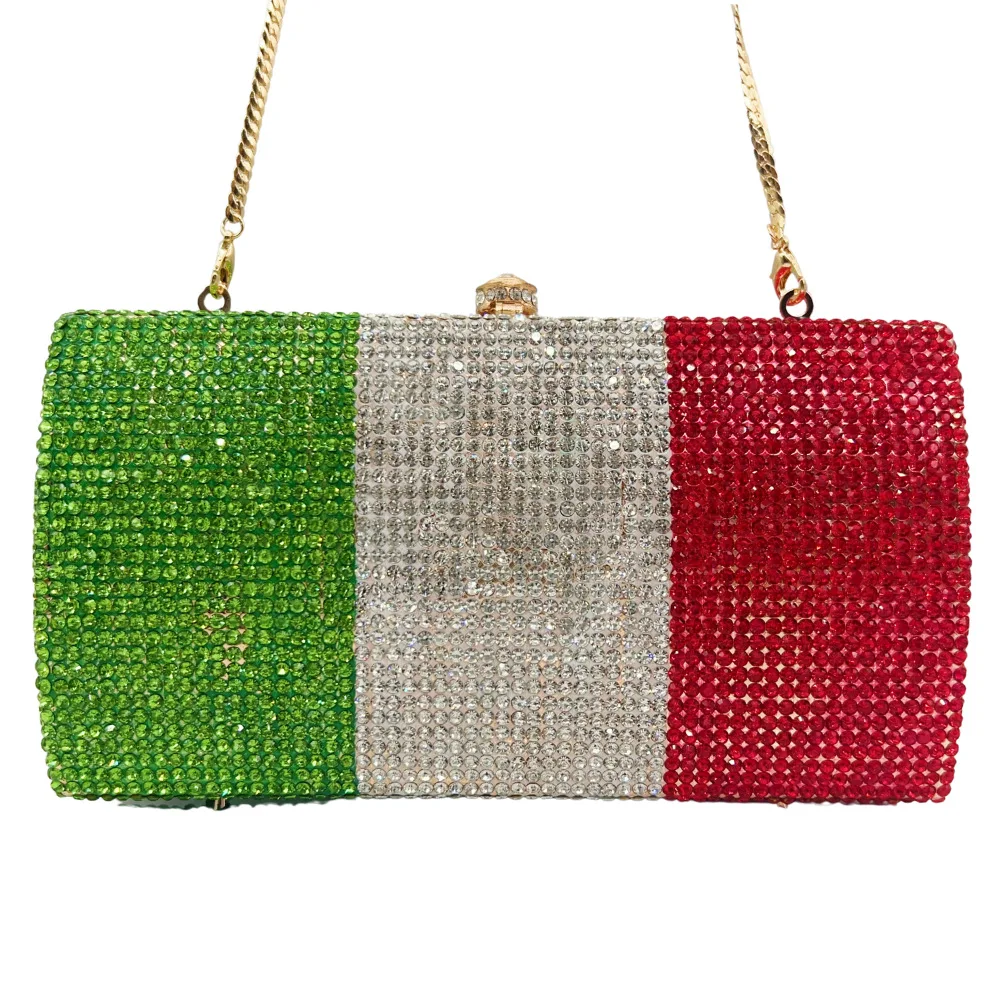 Crystal Italian Flag Diamond Dinner Bag Heavy Industry Full Diamond Banquet Dress Hand Bag Sac De Luxe Femme Carteras Para Mujer