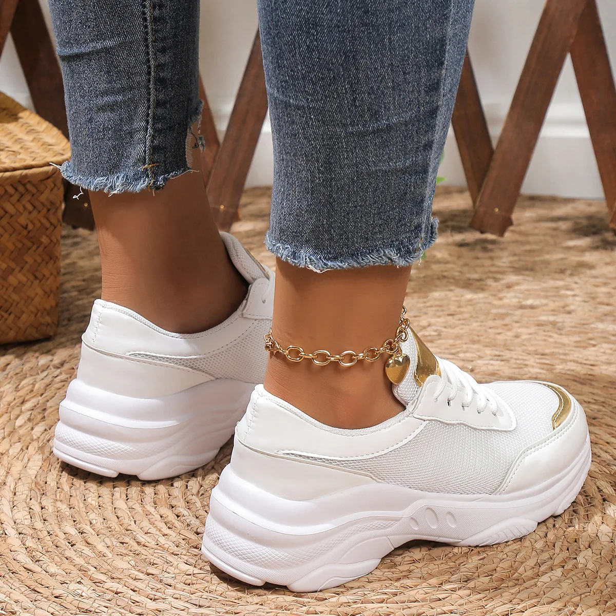 Women Sneakers Shoes Fashion Lace Up Wedge Platform Vulcanized Shoes Shoes Female Mesh Casual Walking Plus Size Zapatillas Mujer