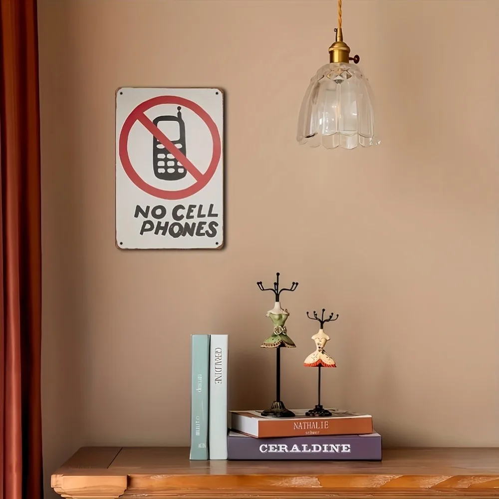 Vintage Metallschild mit Humor zum Thema „Keine Handys“ |   12x8 Zoll Retro Eisen-Wandkunst für Klassenzimmer, Garage & Bar |