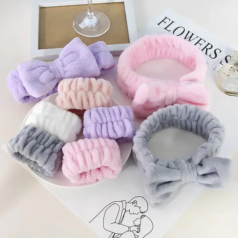 3pcs anti-moisture cuffs magic plush wash wristband wash and rinse girls flannel absorbent wrist anti-splash water hair ring