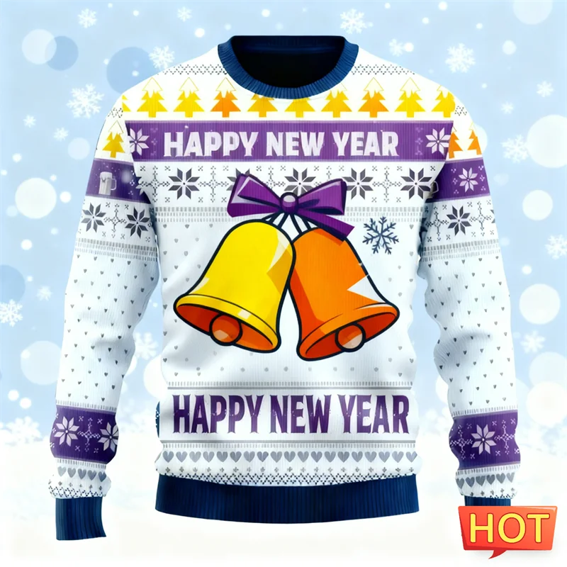 الموضة العصرية عيد الميلاد سترة قبيحة للرجال ملابس عطلة بسيطة ثلاثية الأبعاد مطبوعة س الرقبة بلوزات فضفاضة تنفس عيد الميلاد البلوفرات