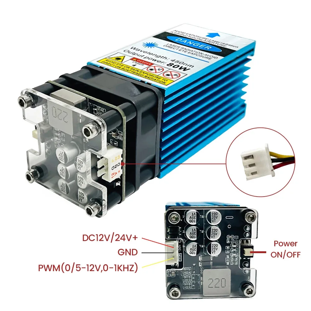 40W/80W Laser Module With Air Assist 450nm Blue Laser Head TTL Module For CNC Laser Cutting Machine DIY Laser Engraver Tools