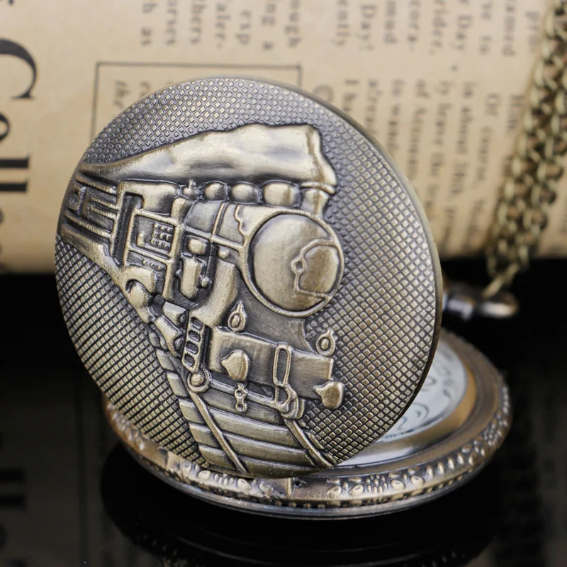 Vintage Bronze Train Quartz Pocket Watches Fob Pendant Pocket Clock Gifts Men Women Retro Accessory Watch Jewelry Gifts