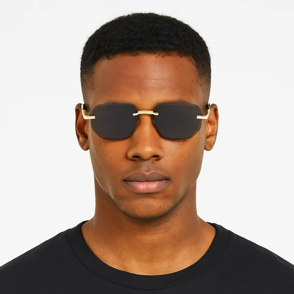 نظارات شمسية رائعة بدون إطار UV 400 مربعة صغيرة للرجال نظارات شمسية معدنية على الطراز الكوري للقيادة للسيدات