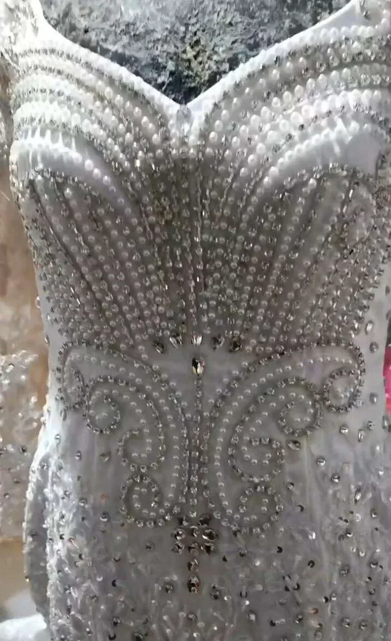 Aangepaste lieverd kristallen kralen zeemeermin trouwjurk Robe De Mariée volledige mouwen zeemeermin luxe plus size bruidsjurk