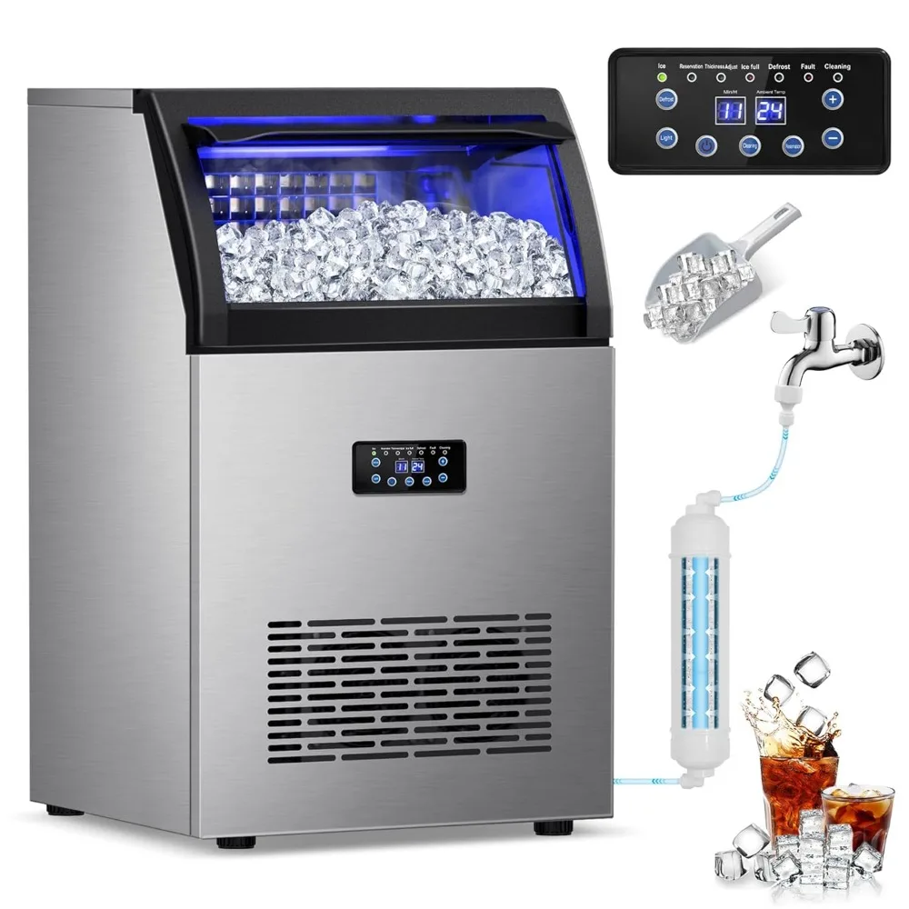 Commercial Ice Maker Machine, 150Lbs/24H with 45Lbs Large Ice Capacity, 55Pcs Clear Ice Cubes Ready