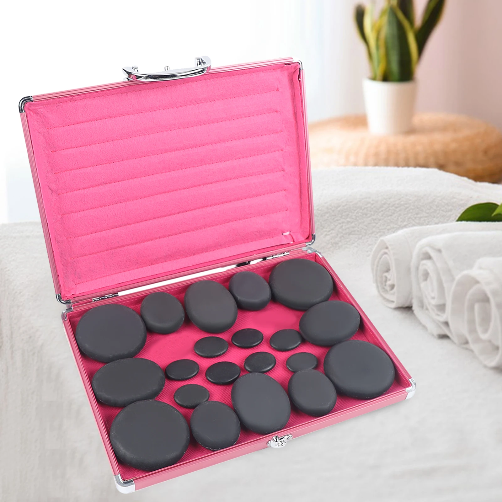 20 Pcs Hot Stones Massage Set with Heater Box 220V Basalt Massage Stones for Salon and Home Spa Use