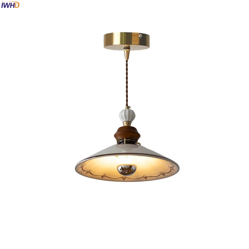 

IWHD Nordic Modern LED Pendant Lamp Kitchen Island Bedroom Loft Cafe White Patterned Ceramic Home Design Pendant Light Luminaria