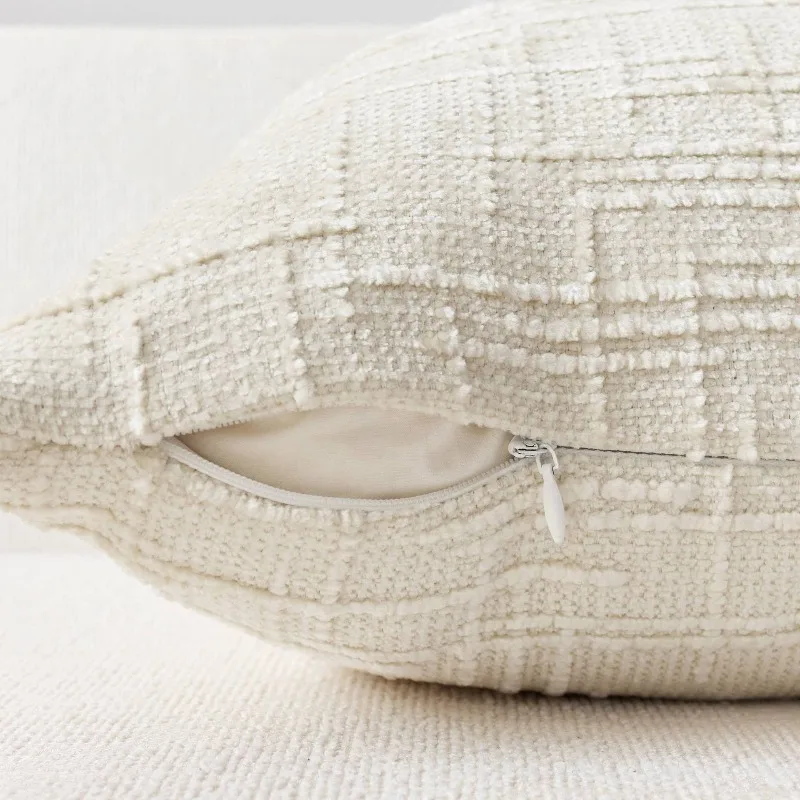 Coarse Yarn Cushion Cover Chenille 45x45CM Cotton Linen Wabi Sabi Solid Color Throw Pillow for Bedroom Sofa Khaki Home Decor