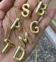 Chubby shape Design Letter pendant Necklace, stainless steel chunky balloon bubble initial letter pendant necklace girl collarbo