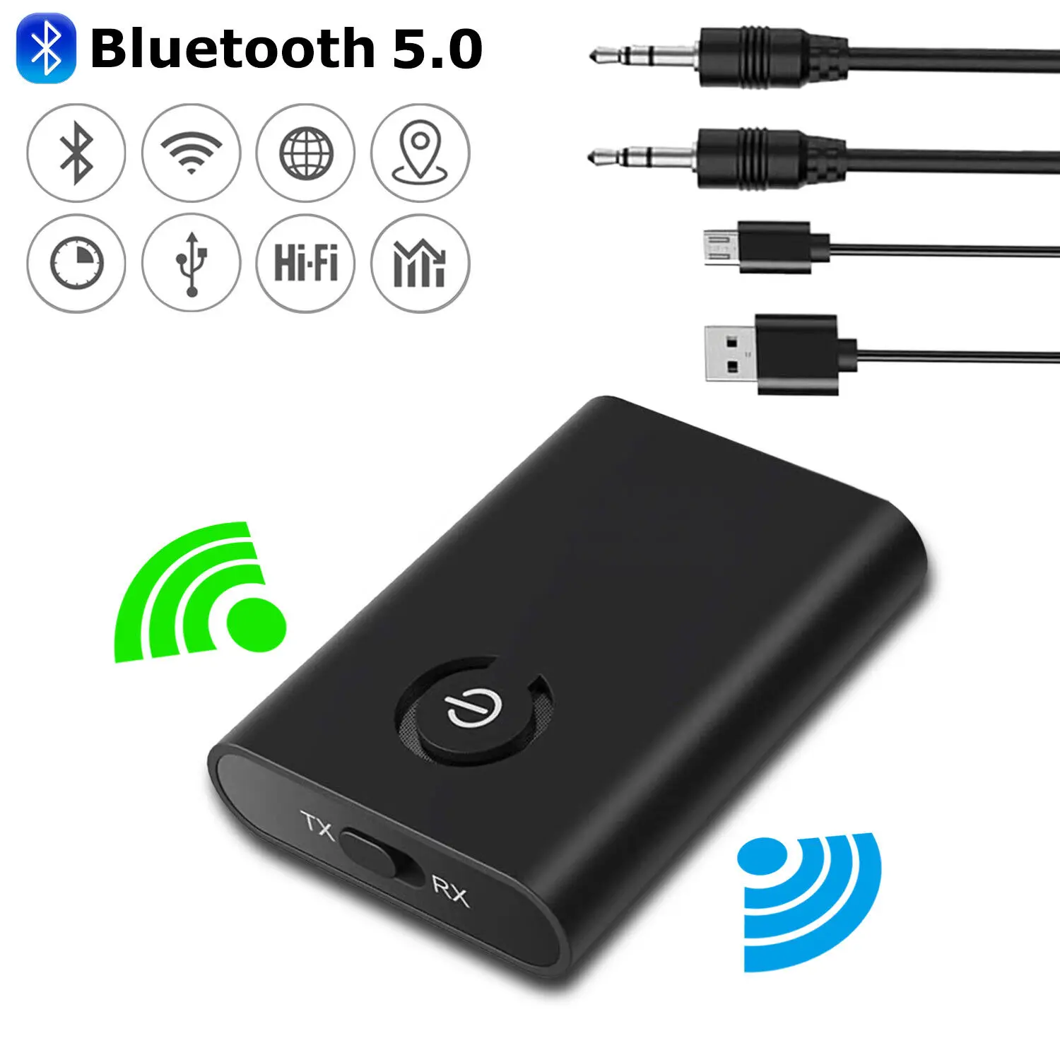 2 in 1 Wireless Bluetooth 5.0 Transmitter Receiver Chargable Audio Adapter For TV PC Car Speaker 3.5mm AUX Hifi Music