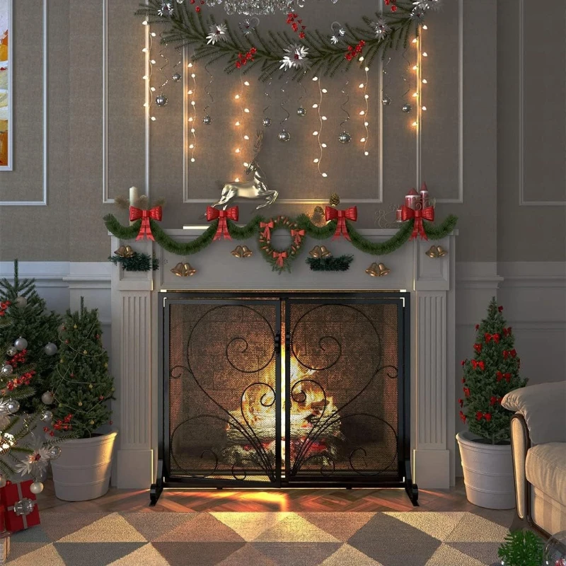 Floor-to-ceiling flat fireplace screen, wrought iron fireplace fence