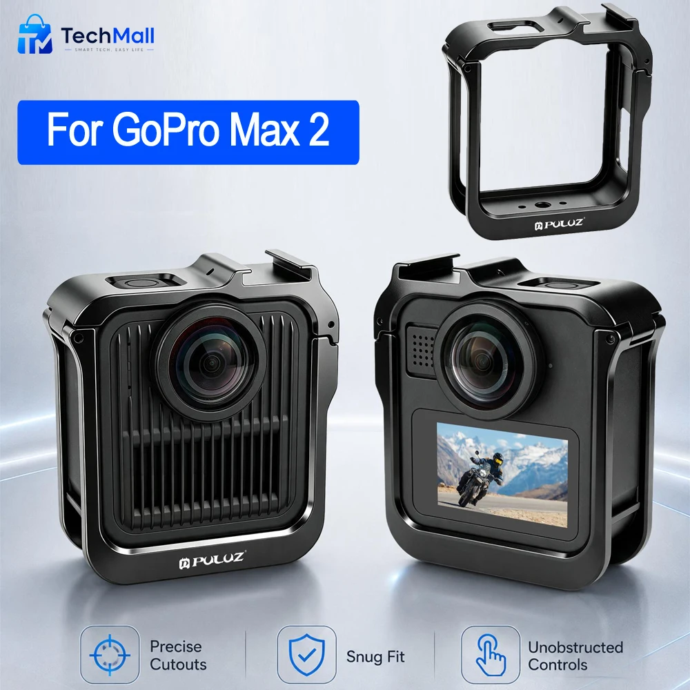 PULUZ 1:1 Precision Camera Cage Metal Frame For GoPro MAX2, For GoPro Max 2 Action Camera Cold Shoe Mount Expand Frame