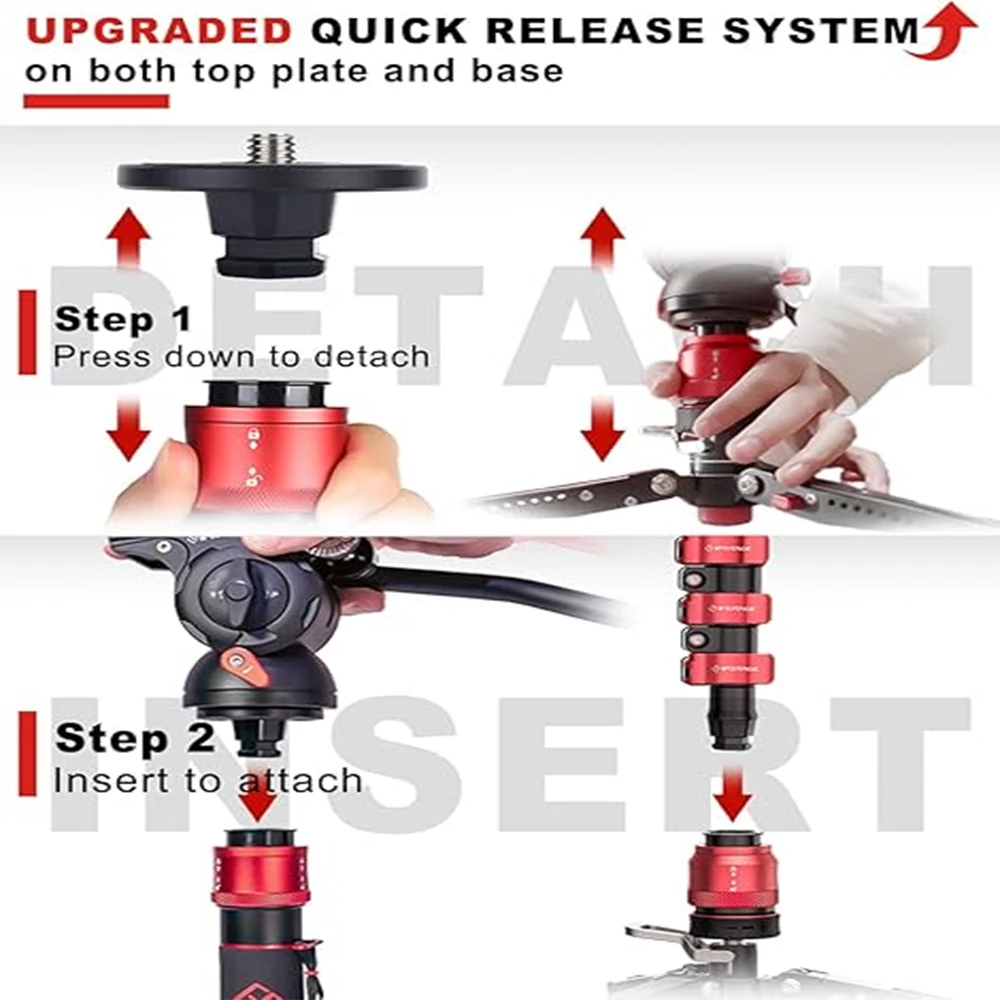 IFOOTAGE Cobra 3 Monopod A150S-Ⅲ, One-Touch Lifting Camera Monopod with Pedal, Aluminum Monopod Tripod Base, Payload 11lb/5KG