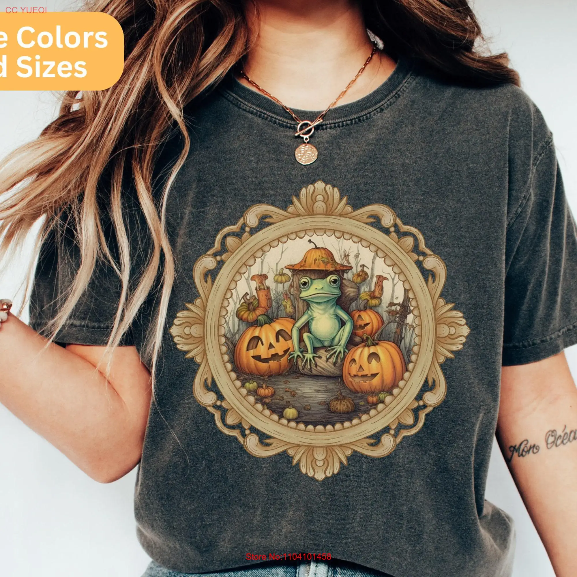 Halloween T Shirt Pumpkin Frog Comfort Colors Oversized Victorian Vintage spooky vibes Trendy Fall Cottage Core