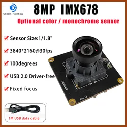 B/w  IMX678  1/1.8-inch  4K 8MP USB2.0 Camera Module  High-definition 100° Fixed Focus  MJPEG YUY2 UVC-compliant, Plug and Play