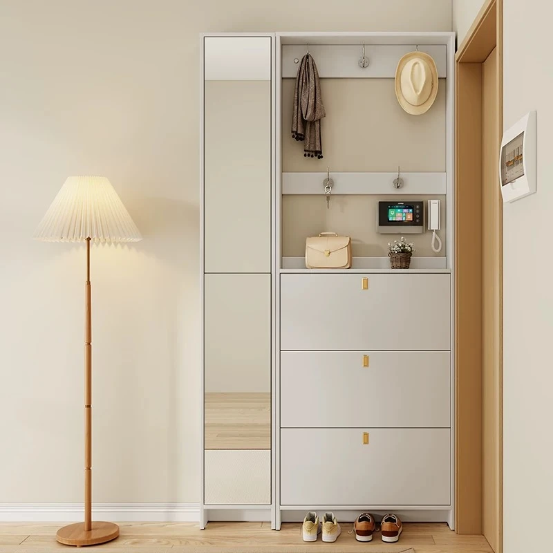 Storage Slim Shoe Rack Drawers Space Saving Mirror White Shoe Rack Modern Office Organizador Zapatos Entry Way Furniture
