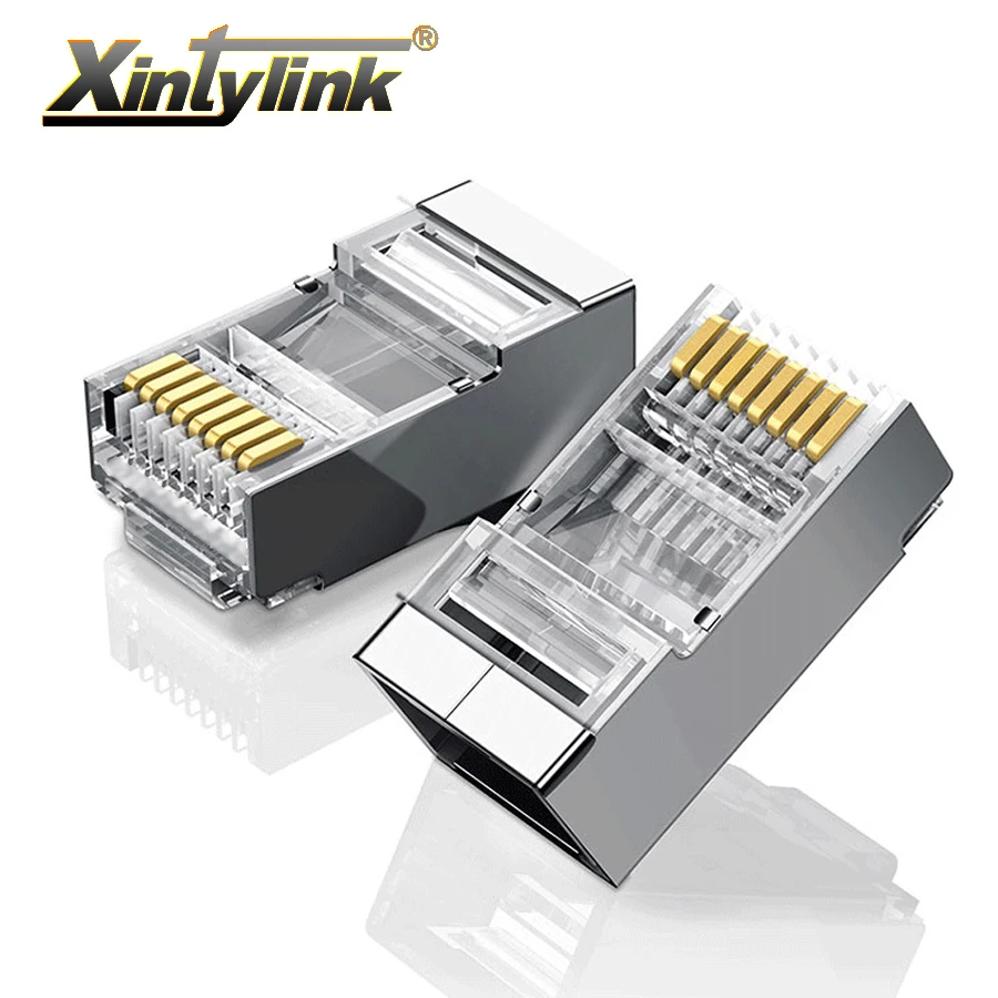 Złącze Xintylink RJ45 Cat6 do kabla sieciowego Ethernet Cat 6, wtyk 8P8C STP RG RJ 45 męski jack LAN ekranowany 20/50/100 szt.