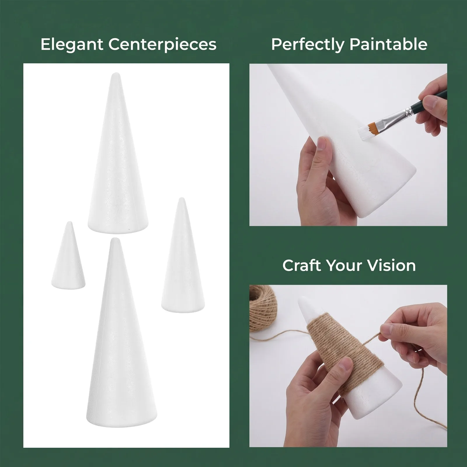 10Pcs Foam Cones Craft Foam Cones Small Lightweight Stable Structure Paintable Ribbon Wrap Ready for Christmas Crafts Supplies view 5