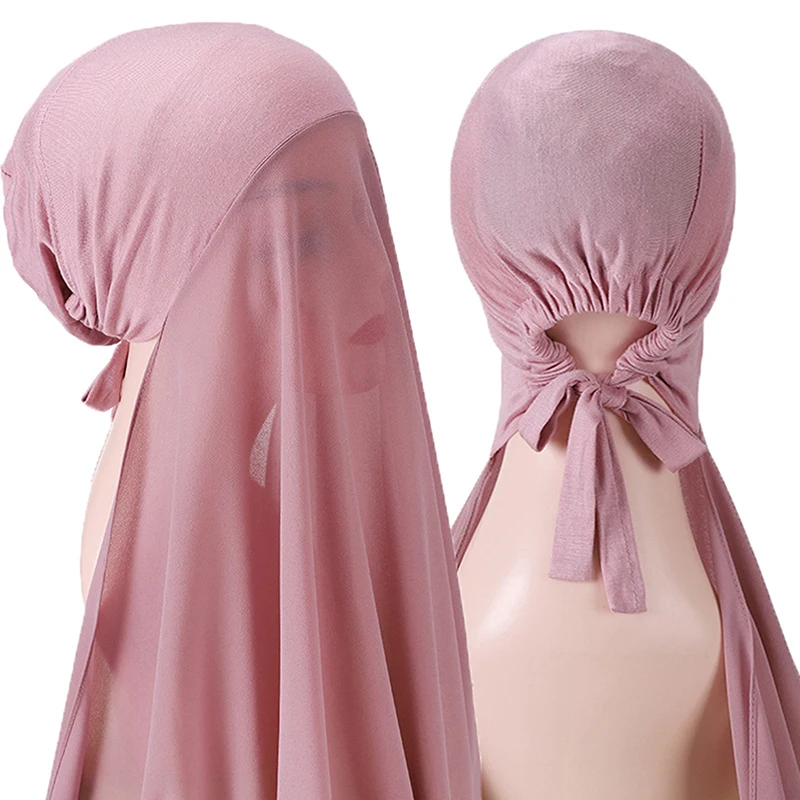 

Solid Color Jersey Hijabs High Quality Long Chiffon Shawl Head Scarf Underscarf Cap With Elastic Style 2023 New