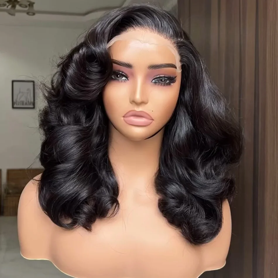 ブラジリアンボディウェーブショートボブ13x4-hd透明レースフロント人毛ウィッグ250-ウォーターウェーブ4x4-5x5レースクロージャーウィッグ14インチ16インチ