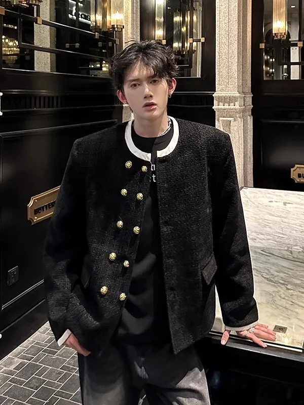 

Мужской шерстяной тюнер Bla And White Splicing ort Sle, тюнер с двойной пуговицей Cleanfit для молодежной осенней одежды