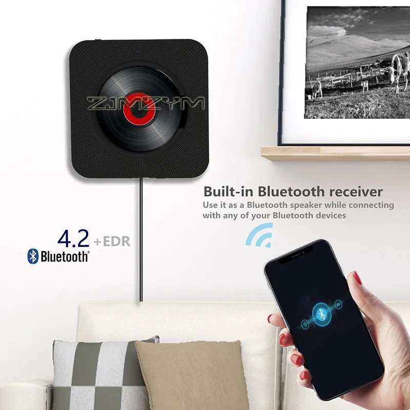 CD Player Bluetooth Speaker LED Screen Wall Mounted Music Player FM Radio 3.5mm Stereo CD /MP3 Players With Remote Control view 3