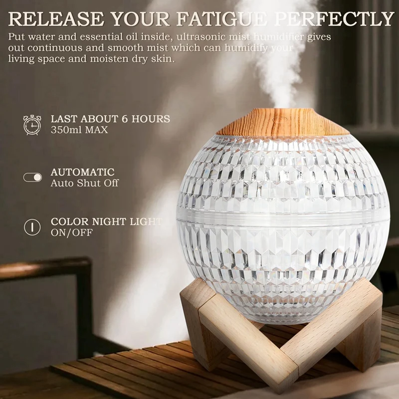 Humidificateur portable en boule de cristal veilleuse colorée, mini diffuseurs, fonctionnement silencieux, USB 62
