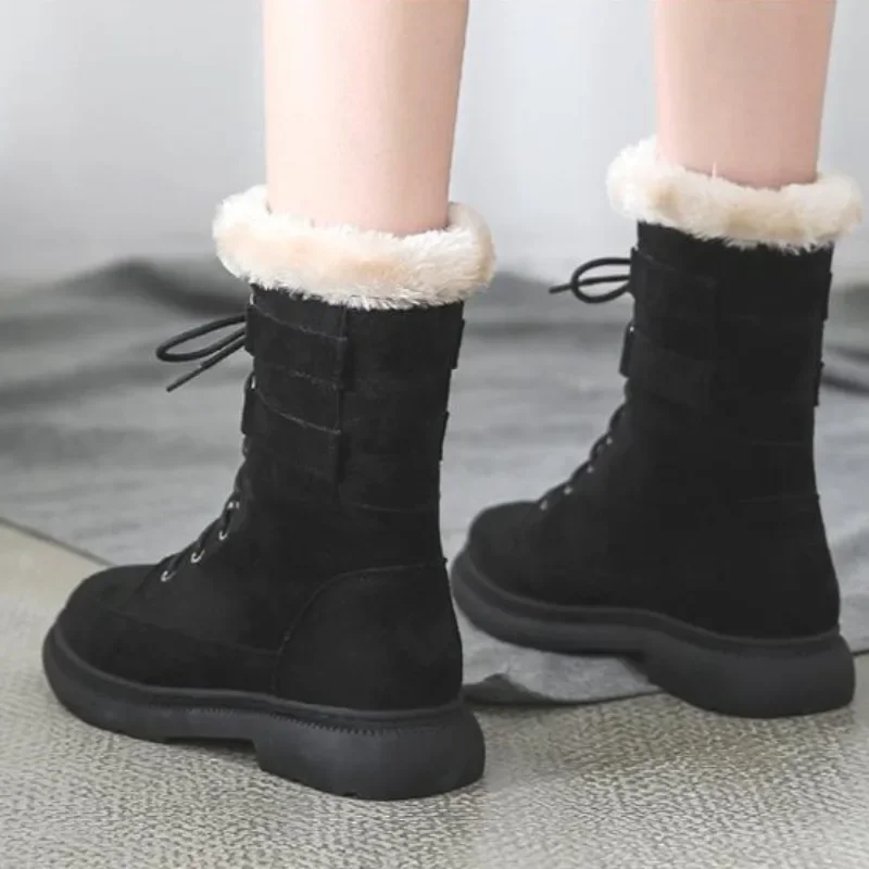 Women's Snow Boots New In Plus Warm Ladies Shoes Mid Calf Half High Furry Pu on Offer Plush Comfrtable Spring 2024 Anti Skid Hot