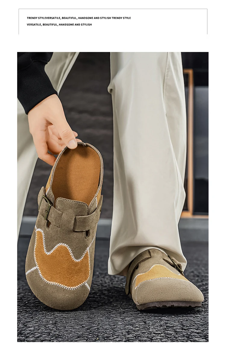 Retro-Farbblock-Mode, vielseitige Mules für Herren, Sandalen mit offenem Rücken und geschlossener Zehenpartie, bequeme Freizeit-Halbschuhe mit weicher Sohle für den täglichen Gebrauch. – Detail 10