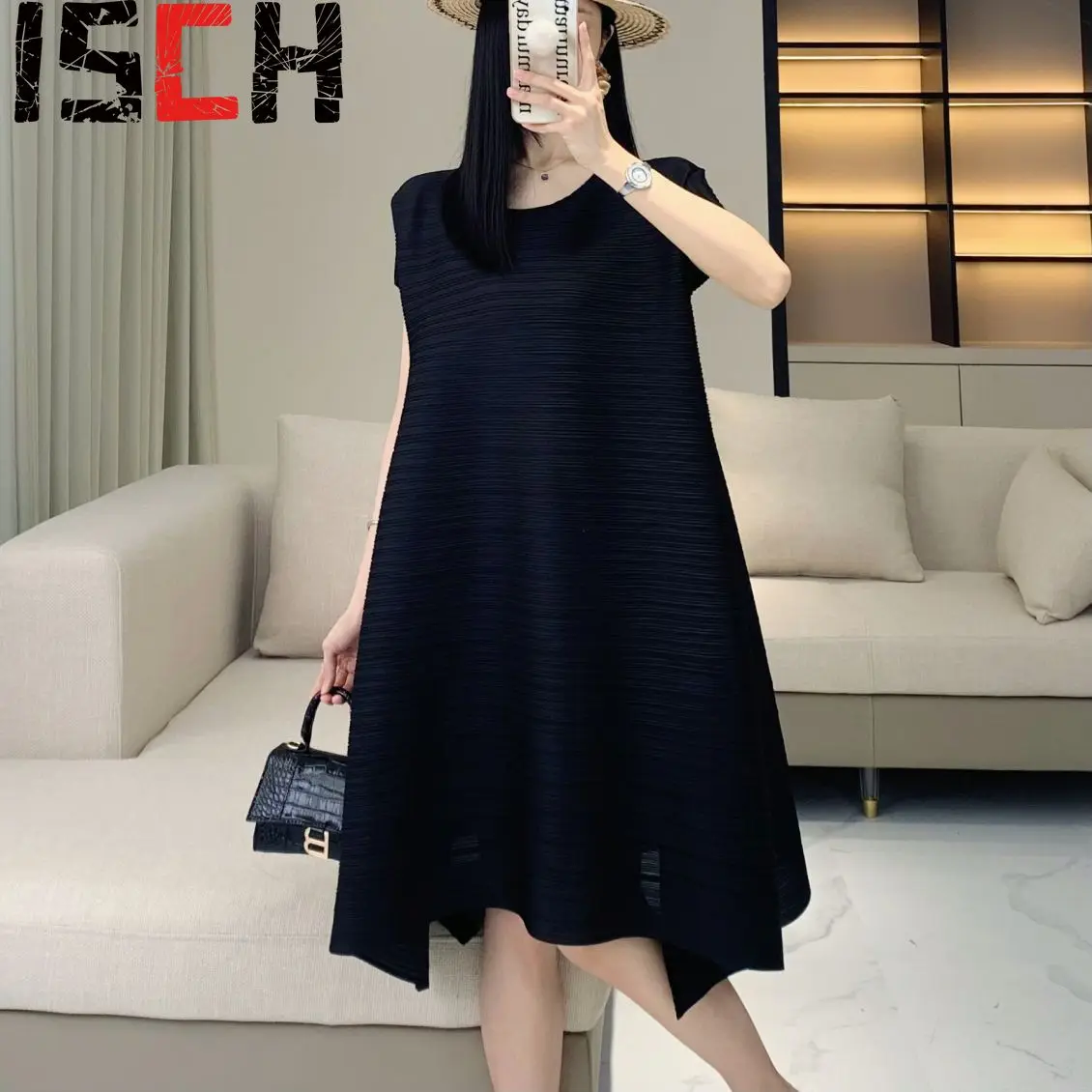 

Плиссированная юбка для женщин, Новинка лета 2024, высококачественные плиссированные однотонные повседневные Простые свободные тонкие платья, одежда