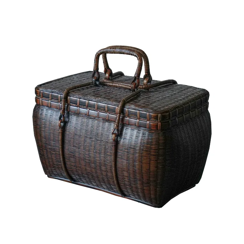 Portable, basket hand-woven, storage box bamboo woven bag c