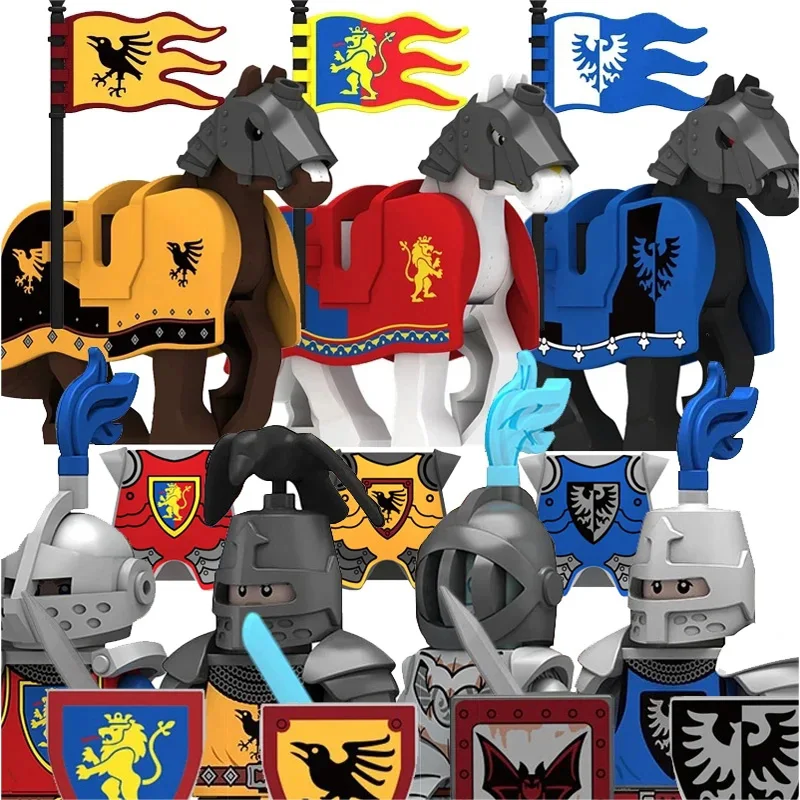 

Kids Toys Medieval Knight Soldiers Building Blocks Warhorse Cavalry Figures Flag Helmet Toys For Kids Birthday Gifts