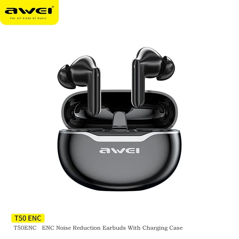 Awei T50ENC Wireless Headphones 4 Mic Bluetooth TWS Headset HIFI Headphone Touch Control Low Latency Mode ENC Call Earbuds