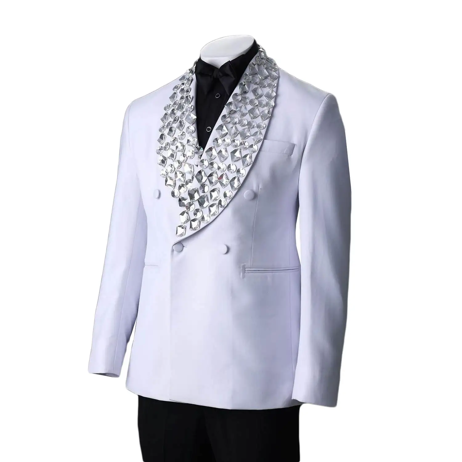 Mens Tuxedo Suit Handmade Beads Diamondls Blazer Jacket Customized Slim Fit Groom Wedding Formal Occasions Tailored Wear Jacket